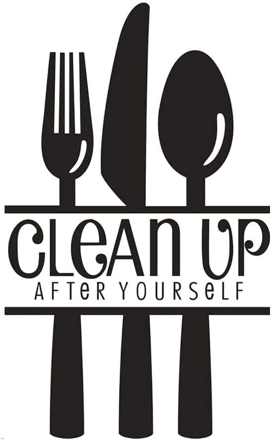 Clean Up After Yourself Wall Stickers Kitchen Tableware Quote Wall Decals Sticker Spoon Fork Knife Decal Decor for Home Dinning Room Kitchen Mural Decorations