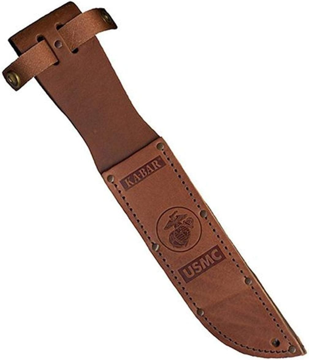 KA-BAR 1217S, Leather Sheath, USMC Logo, Fits Knife with 7" Blade, Brown
