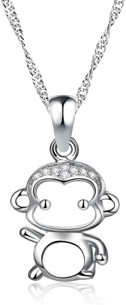 Charmed Craft 925 Sterling Silver Cute Monkey Crystal Necklace Pendant Chain 18''