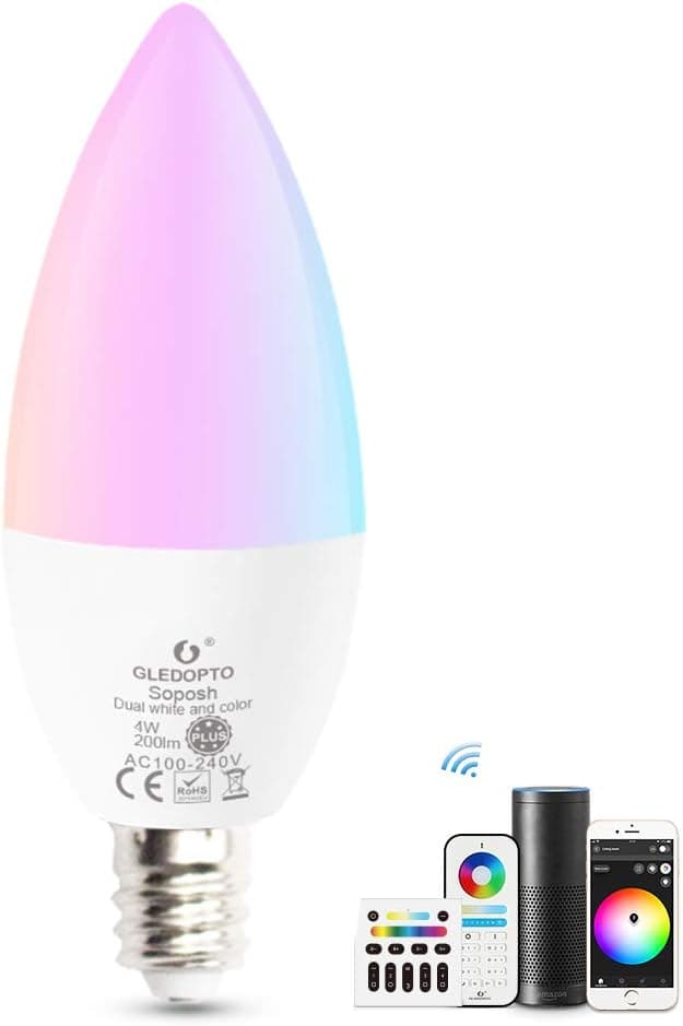 GLEDOPTO Smart ZigBee LED Candle Light Bulb Plus 4W E12 RGBCCT Candelabra Lights White Light(2000K-6500K), Compatible with Amazon Echo Plus, SmartThings, App/RF Remote Control