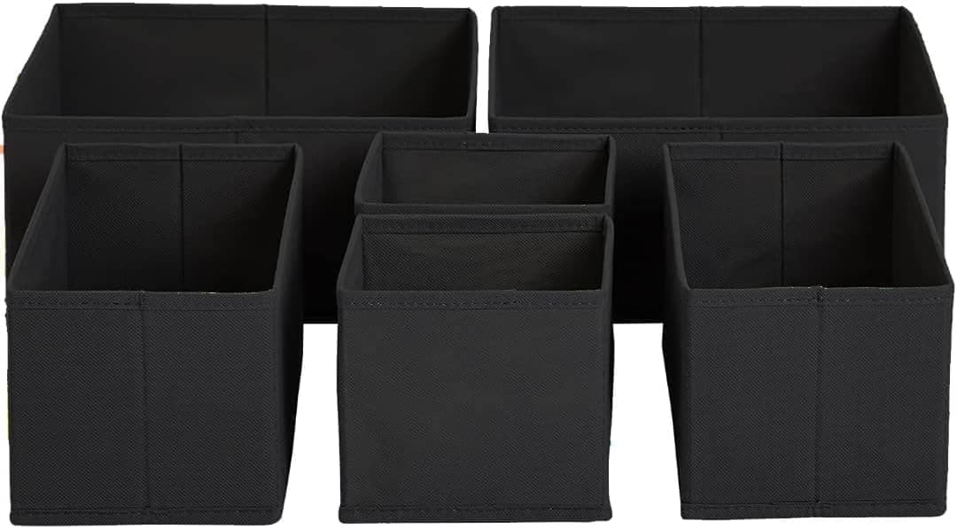 Closet Clothing Organizer & Drawer Underwear Divider, 6 Set (Black)