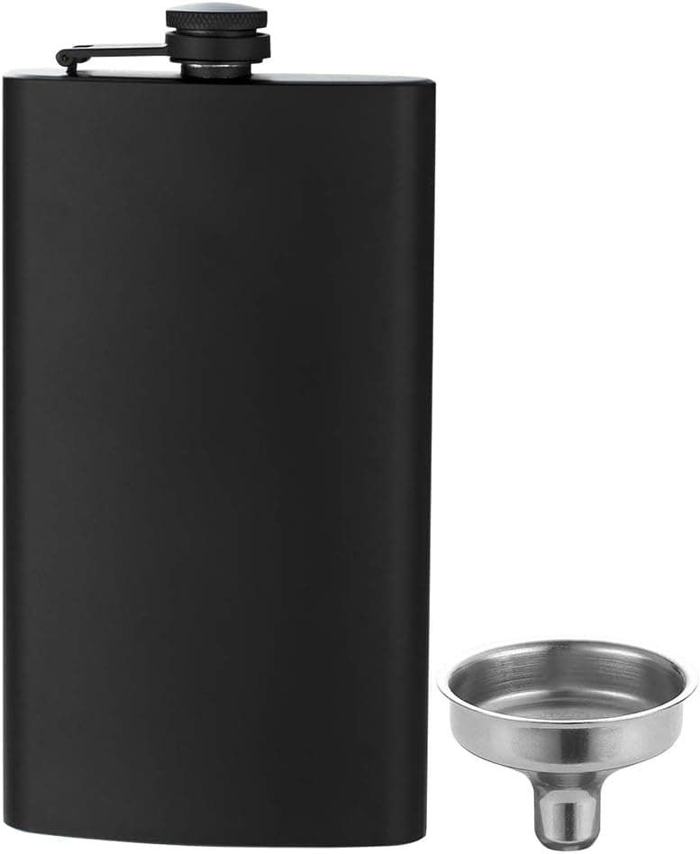 YFS 12 Oz Hip Flask for Liquor Matte Black Stainless Steel Leakproof with Funnel, Great Gift Idea Flask