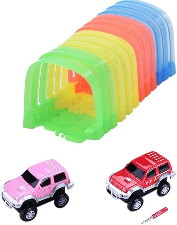 VINSOO Glow in The Dark Tracks Car Tunnel with 2 Toy Car for Tracks Kit Replacement Only