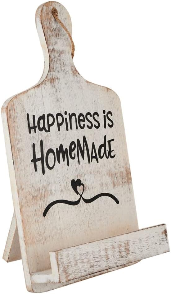 Mothers Day Gifts Wooden Cookbook Stand Chopping Board Style Foldable Recipe Book Stand Holder Easel for Kitchen Text Book Ipad Tablet L 9.5 x B 1.5 x H 14 inches (White)