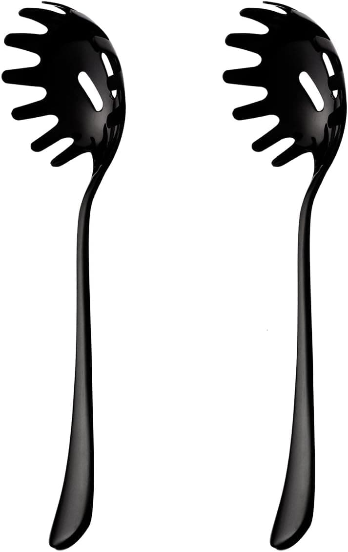 Black 2 Piece Spaghetti Pasta Fork Noodle Serving Spoon Drains Serves Set 9.8-inch Stainless Steel Kitchen Tool Dishwasher Safe