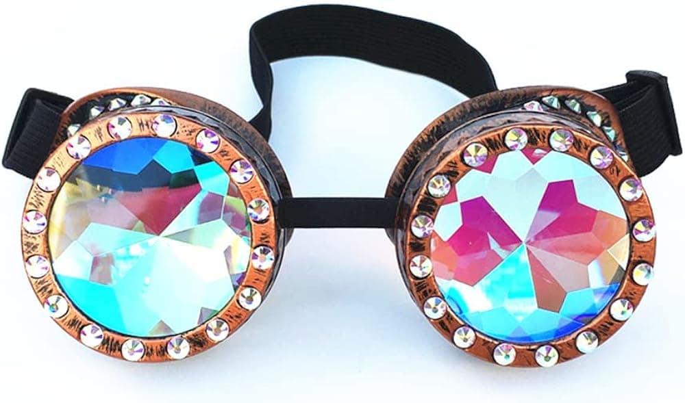 DPLUS Kaleidoscope Goggles - Prism Steampunk Cyber Real Crystal Rainbow Diamond Lenses