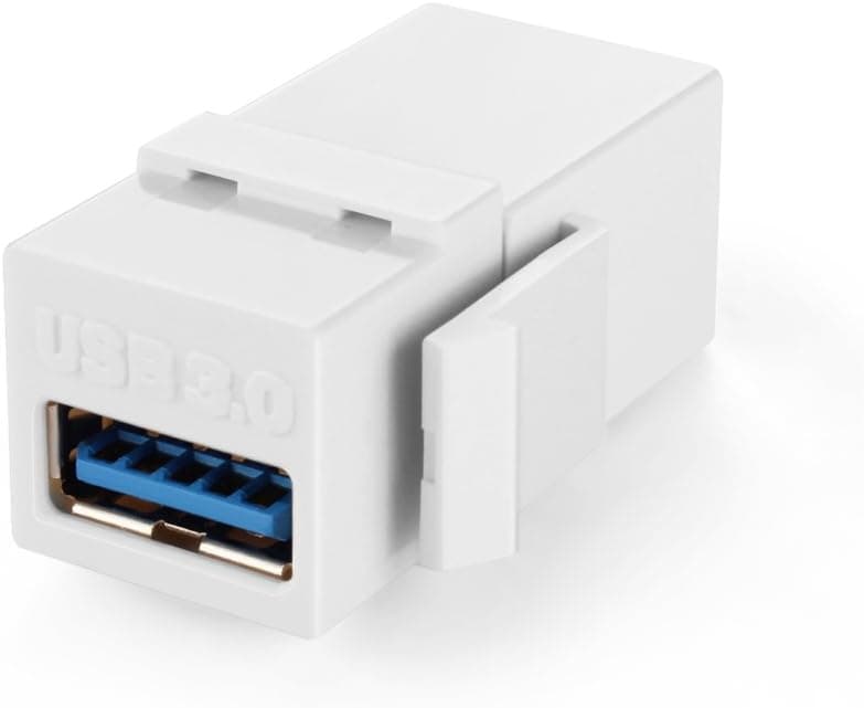 TNP USB 3.0 Keystone Jack Coupler Insert Snap in Female Gold Plated Connector Socket Adapter Port for Wall Plate Outlet Panel - Support USB 3 SuperSpeed & USB 2.0 Compatible (White)
