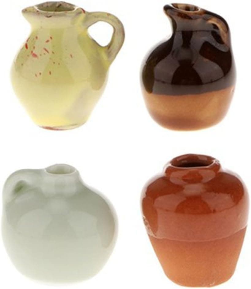 iraintech 4pcs 1:12 Scale Ceramic Wine Jar Crocks for Doll House Decor Miniature Kitchen Accessory