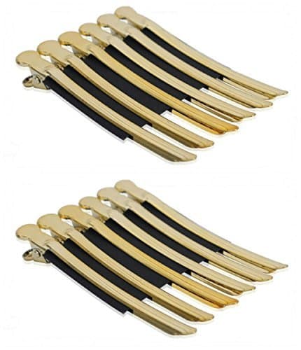 AKOAK 12 Pcs/Pack Professional Hairdressing Salon Hair Styling Stainless Steel Hairdressing Duck Bill Alligator Clips Fashion Styling Tools(Gold)