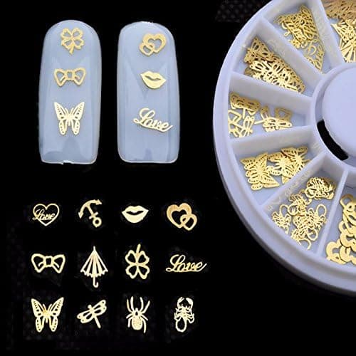 1 Pcs New 3D Gold Metal Nail Art Sticker Decoration Wheel Butterfly Lips Design Tiny Slice Nail Accessories