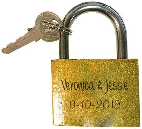 Custom Personalized Love Lock Brass Keyed Large Pad Lock 3D Laser Engraved with Your Custom Names and Date (Simple) - Gifts for Him, for Her, for Boys, for Girls, for Husband, for Wife, for Them
