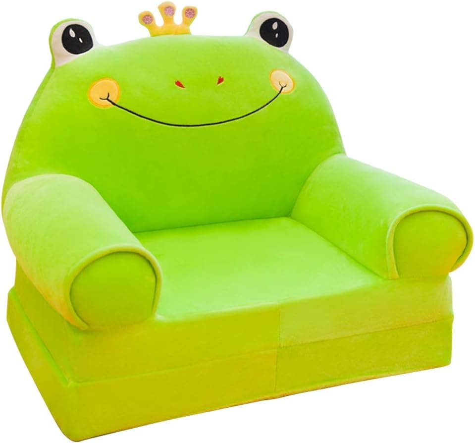 Olpchee Plush Foldable Children's Sofa Backrest Chair Cute Cartoon Animal Bean Bag Armchair for Playroom Bedroom (Frog)