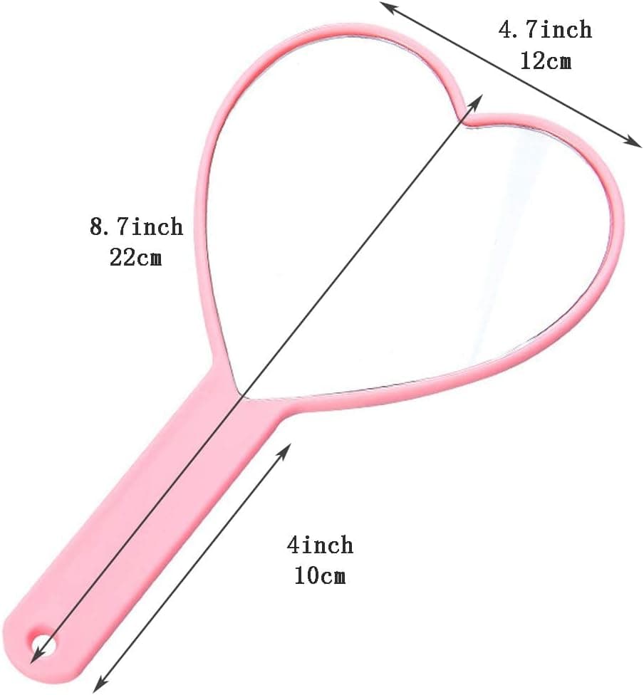 TBWHL Heart-Shaped Travel Handheld Mirror Portable Personal Cosmetic Hand Mirror with Handle Pink