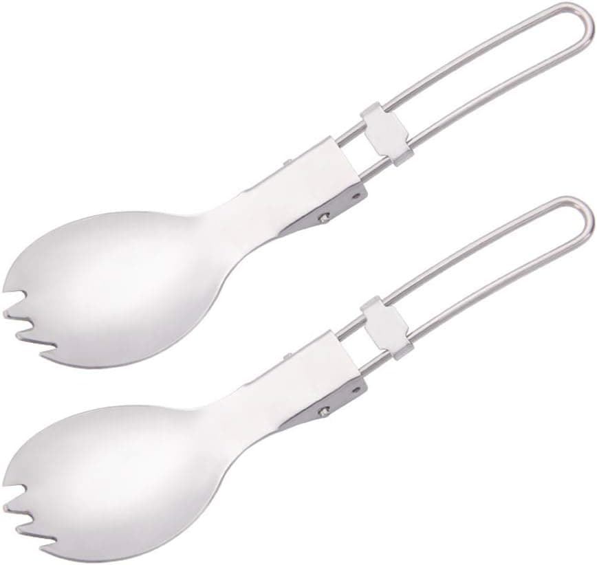 Folding Spork,2 Pack Traveller Spork Stainless Steel Spork Camping Cutlery Multi-Functional Folding Pocket Fork Spoon Outdoor Tableware Folding Dinner Flatware Utensils Pocket Folding Tableware Kit
