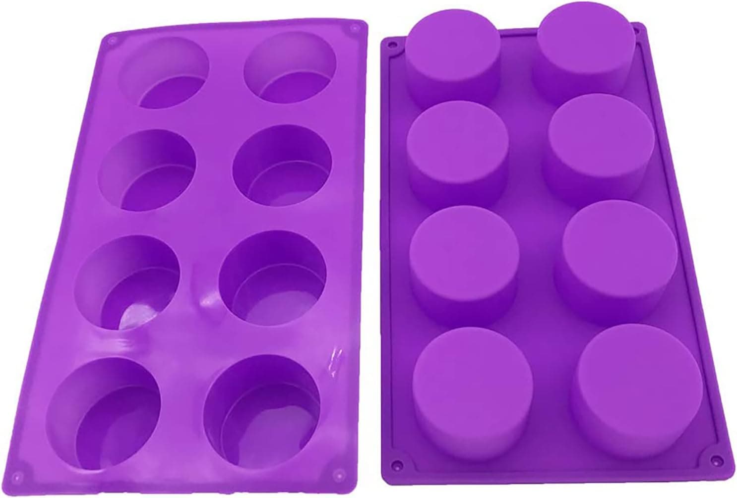 (2 Pack) 8-Cavity Round Silicone Mold for Soap, Cake, Bread, Cupcake, Cheesecake, Cornbread, Muffin, Brownie, and More