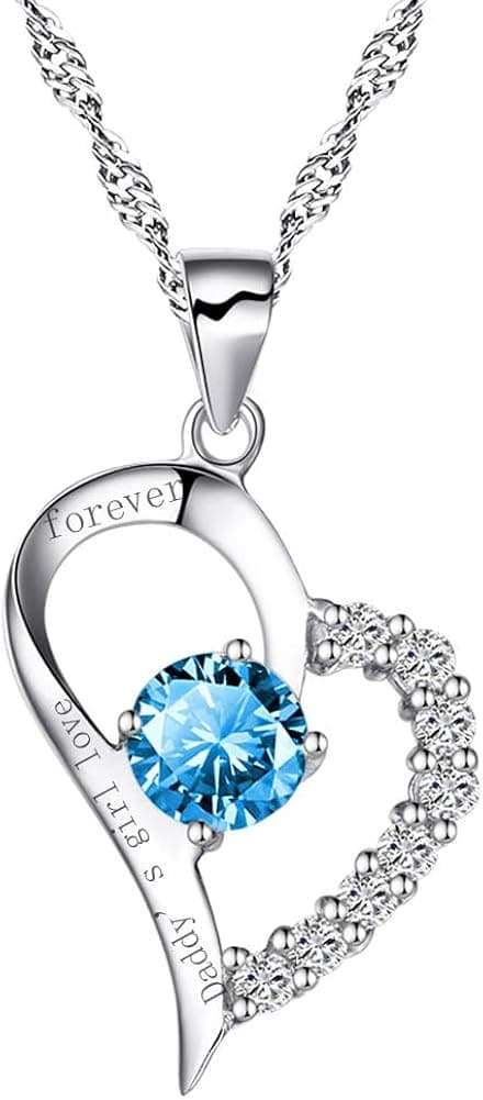 chaomingzhen Sterling Silver Heart Engraved Necklace Girls Pendant CZ Quote Daddy's Girl Love Forever