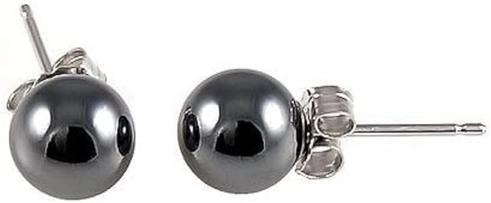 Trustmark 925 Sterling Silver 4mm Created Black Hematine Ball Stud Post Earrings