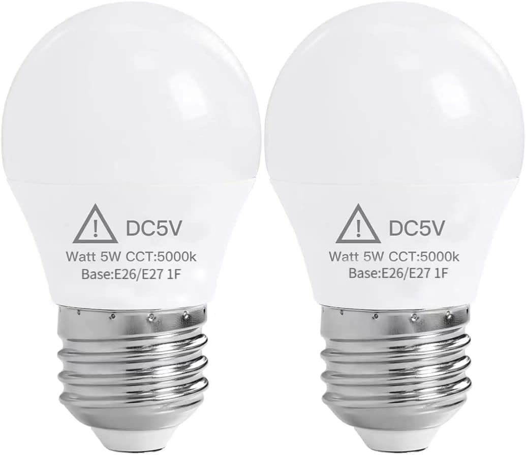 Unfusne DC 5V LED Light Bulbs 5W, E26 5000K Daylight White Light Bulbs Low-Voltage Lamps,Energy Saving Bulbs(2Pack)