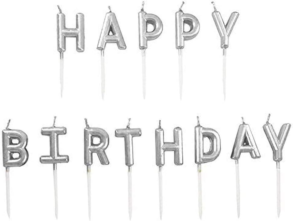 ZERIRA Exquisite Happy Birthday Letter Candle Cake Topper for Adult Children Party Birthday Cake Decoration (Silver)