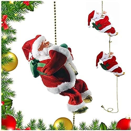 liuliuzuQQ Santa Claus Musical Climbing Rope, Christmas Electric Toy, Climbing Santa on Rope, Santa Claus Climbing Beads Chain, Christmas Music Old Man Doll, Indoor Outdoor Decoration for Party Home