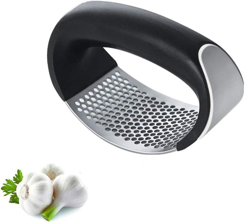 showhe Garlic Press Rocker Stainless Steel Ginger Crusher Squeezer Kitchen Gadget with Ergonomic handle, New Design-Professional Grade (Black), 3.94 x 2.7 inch