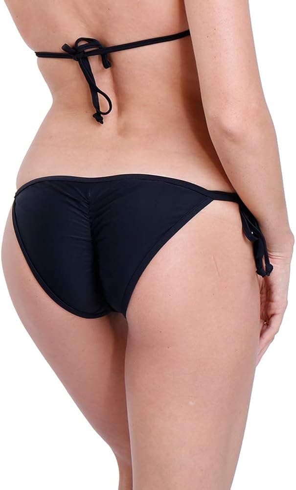RIOJOY Women's Tie Side Thong Ruched Bikini Bottom Sexy Strappy Swimsuits Cheeky Brazilian Scrunch Swimwear