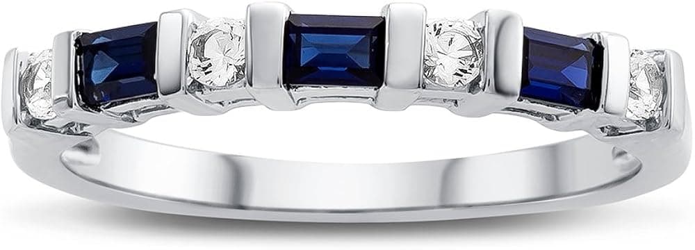 FJC Finejewelers Sterling Silver Baguette and Round Stones Bar Set Anniversary Stackable Band Ring
