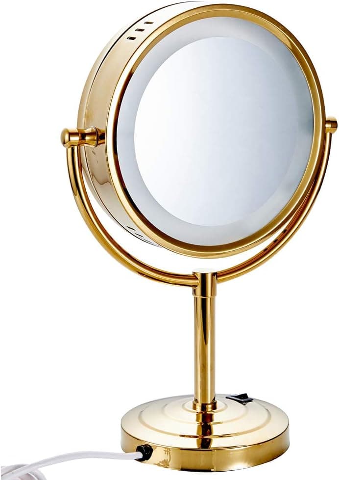 Cavoli 8.5 inch LED Makeup Mirror with 10x Magnification,Tabletop Two-Sided, has Three Colors Lights,Gold Finish(8.5in,10x)