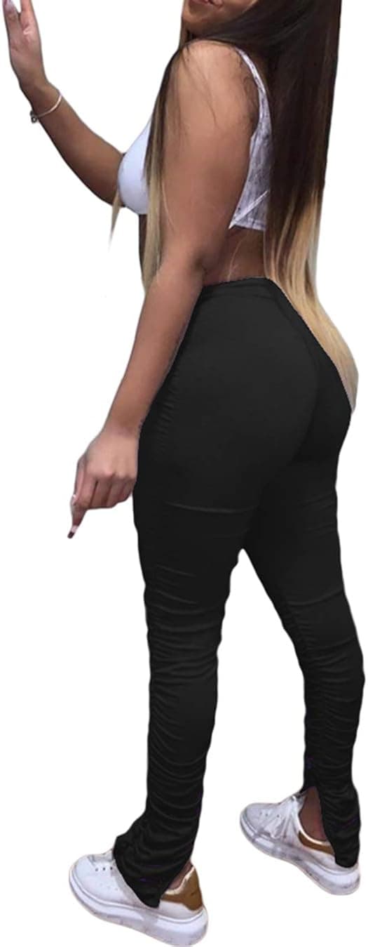 Salimdy Women's Casual Yoga Sport Stacked Leggings Solid Color Split Hem Flare Pants Workout Active Sweatpants