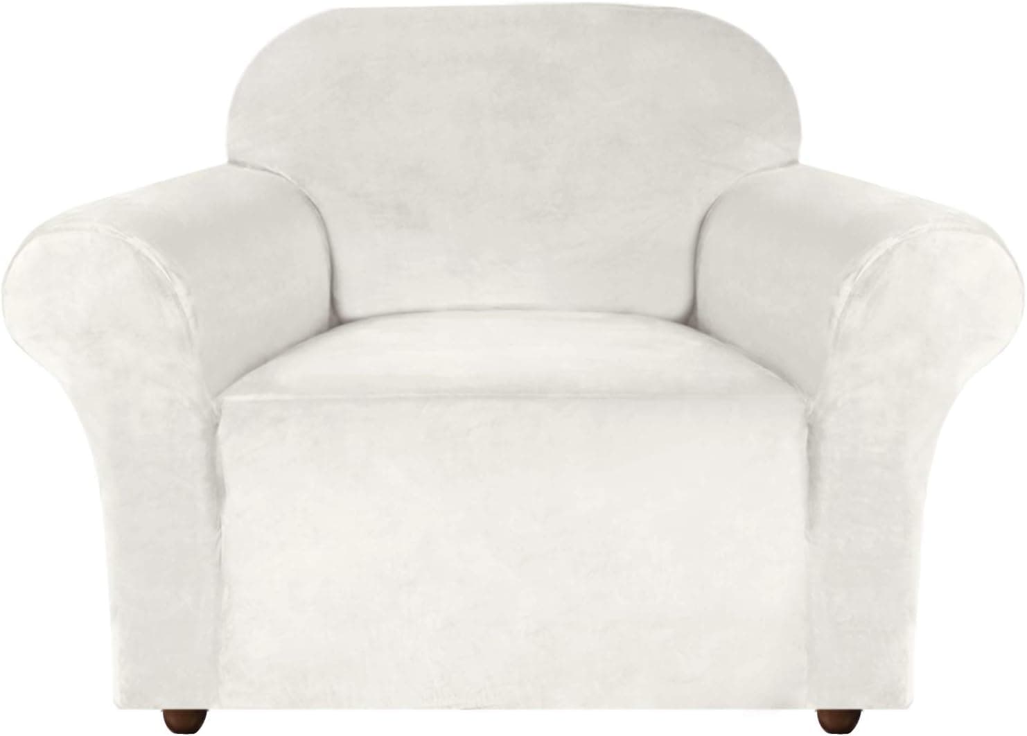 Turquoize Stretch Armchair Covers Velvet Couch Cover for Chair Protectors Cover for Living Room Chair Slipcovers Thick Soft Sofa Cover with Elatic Bottom, Couch Covers for Dogs (Armchair, Off White)