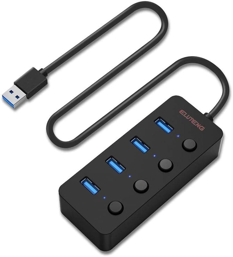 ELUTENG 4 Port USB 3.0 Hub, USB Splitter for Laptop Ultra Slim USB Data Hub Compatible for XPS, Windows, USB Flash Drives and More