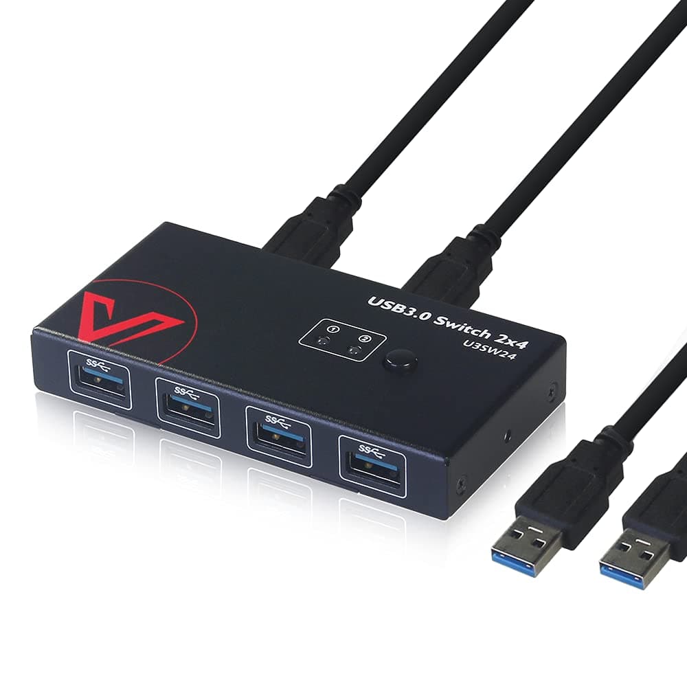 USB 3.0 Switch 2 Computers Sharing 4 USB Devices, KVM Switch USB Hub for Keyboard Mouse Printer Scanner U-Disk, Hard Drives, Headsets, KVM Console Box for Mac/Windows/Linux