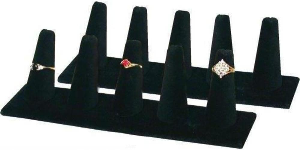 2 Black Velvet 5 Ring Finger Jewelry Holder Showcase Displays