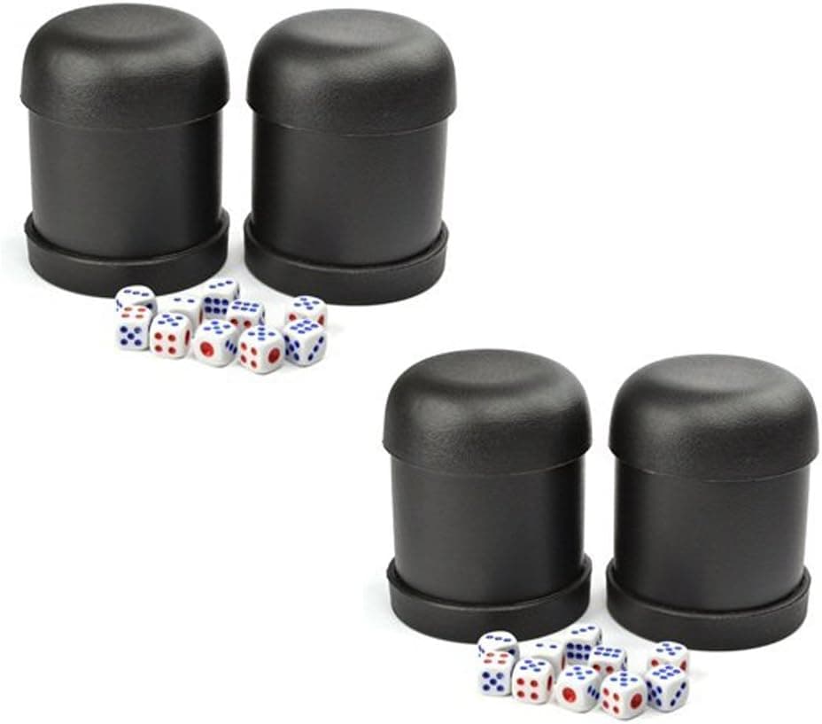 Mallofusa Hard Plastic Game Dice Cup Set, 4 Dice Cups with 20 Dices Numbered 1-6