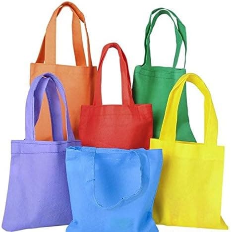 Party Favor Gift Bags Totes- Durable Poly Non-Woven Party Tote Bags - Reusable Treat Bags 6 Inches - 12 Bags in Assorted Colors