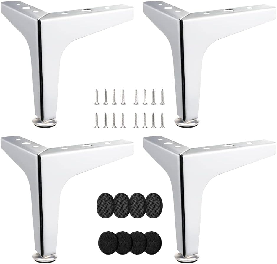 Tahikem 6 Inch Metal Furniture Legs, Set of 4 Dresser Legs, Modern Triangle Leg for Furniture, Furniture Feet, Replacement Cabinet Legs, Sofa Legs, Couch Legs, Table Legs, Night Stand Legs - Chrome