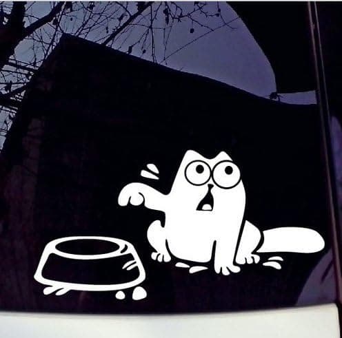 DXYMOO Cartoon Cute Animal Simon's Cat Hungry 'Feed Me' Car Sticker Decals for Car Whole Body Window24x10cm (Cat 16x10cm Bowl 9x4cm) (White)