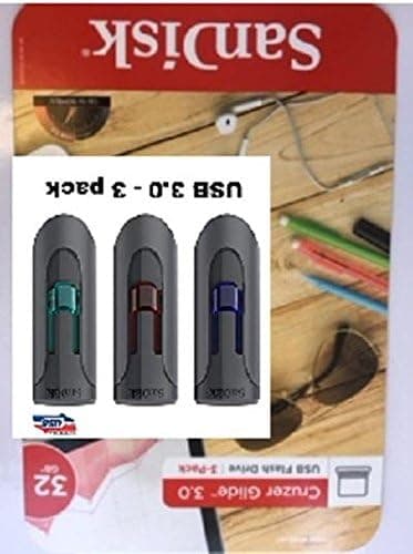 SanDisk Fast Performance Password Protected Cruzer Glide USB 3.0 Flash Drive ((3 Pack- 32GB) (USB 2.0 Compatible) Up to 90 MB/s