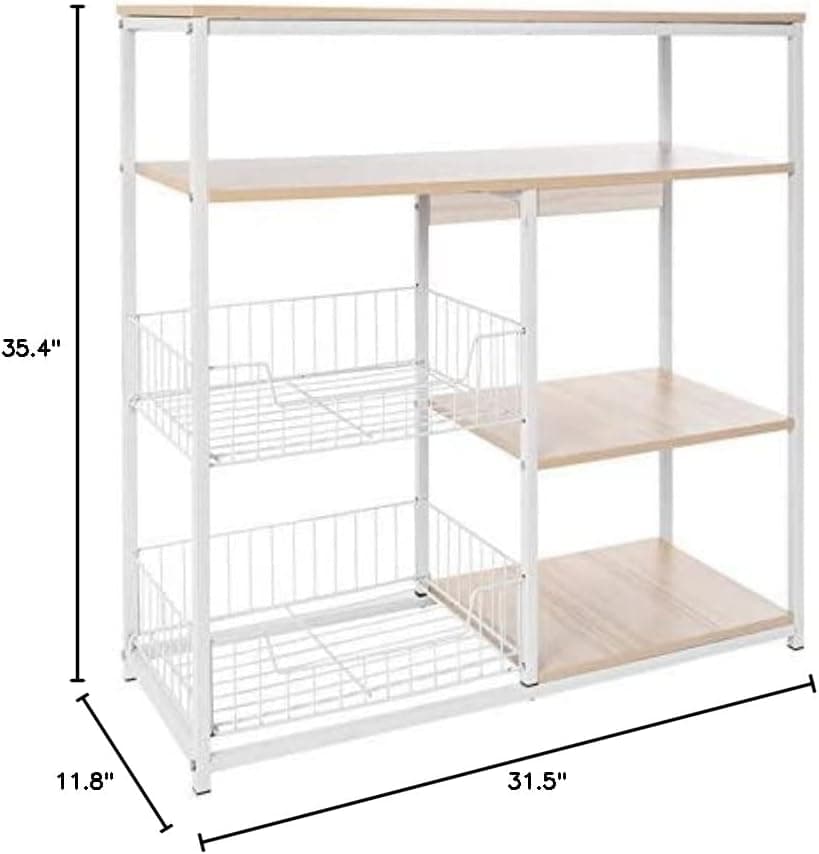 Ywindl Standing Baker's Rack Utility Storage Shelf, Microwave Oven Stand Workstation, Kitchen Storage Cabinet, Household Microwave Racks, Spice Pots Pans Organizer with Shelves & Mesh Baskets (Beige)