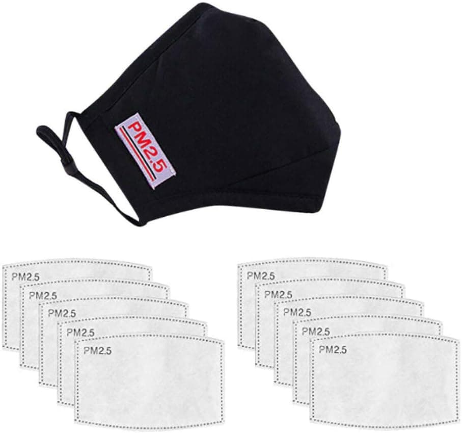 1 Adult Teens Cotton Mouth Cover & 10pcs Activated Carbon Inserts for Sports Outdoor Activities, Black