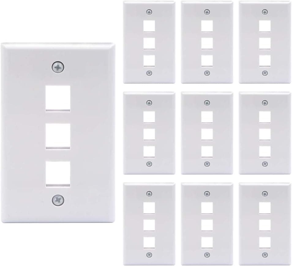 VCE 3 Port Keystone Wall Plate UL Listed (10-Pack), Single Gang Wall Plates for RJ45 Keystone Jack and Modular Inserts, White