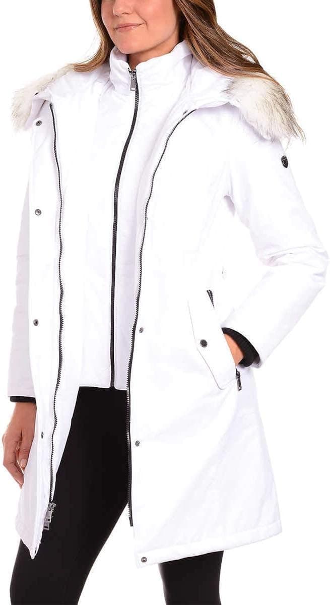 1 Madison Expedition Heritage Collection Ladies White Parka Faux Fur Trim on Hood