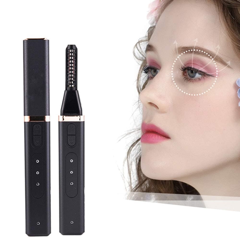 Heated Eyelash Curler, USB Rechargeable Electric Eyelash Curler, Portable Eyelash Curler for Natural, Quick and 24-hour Lasting Curling, Safe Curling Make-up Tool (Black)