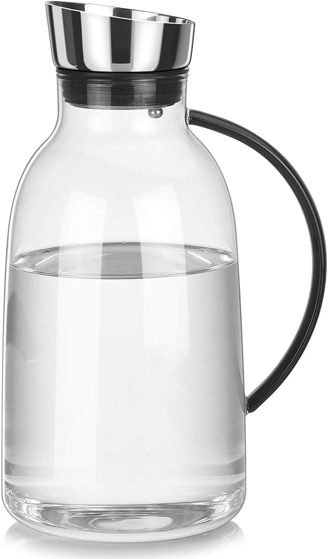 NORTHOME Woden 【GL229】70 oz Water Pitcher Single carafe 1pcs High Borosilicate Heat Resistant Glass With Stain Steel Lid Carafe For Cold Hot Tea And Ice Juice Jug