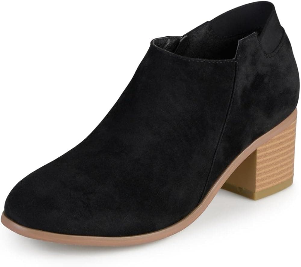 Brinley Co. Womens Chunky Heel Almond Toe Faux Suede Ankle Booties