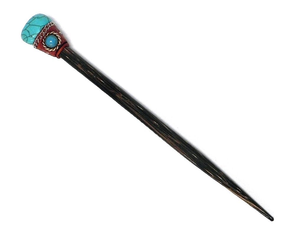 Natural Tumbled Healing Gemstone Crystal Chonta Wooden Hair Stick Pin - Womens Fashion Handmade Gifts Boho Reiki Accessories (Turquoise)
