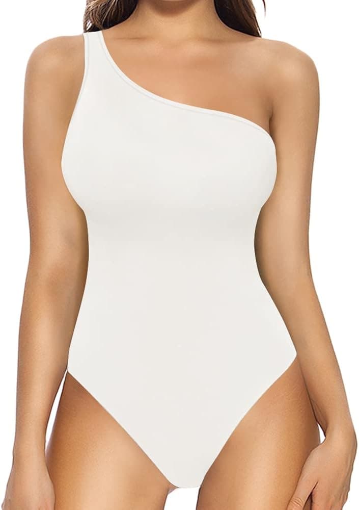 MANGOPOP Women's One Shoulder Off Sleeveless Long Sleeve Tank Top Bodysuit Jumpsuits
