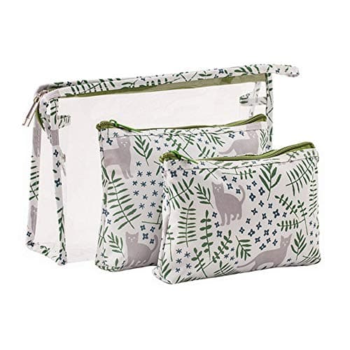 CLOSEUS 3 Pcs Makeup Bags Portable Travel Cosmetic Bag Multifunction Case Storage Bag with Zipper for for Women and Girls (Cat)