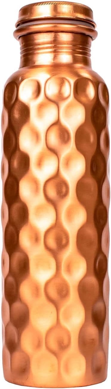 Toshali Seamless Leak Proof Ayuverdic Diamond Copper 34oz O2 Water Bottle - Handcrafted with Pure Ayuverdic Tradition – Premium Quality Drinking Bottle for Sports, Yoga, Fitness, Gym, Outdoors