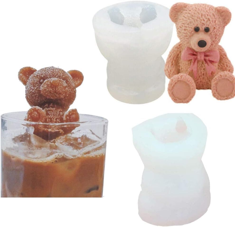 Shikick 3D Bear Fondant Mold- Ice Cube Silicone Molds Craft Soap DIY Candle Chocolate Candy Fondant Dough Mold(Cute bear)